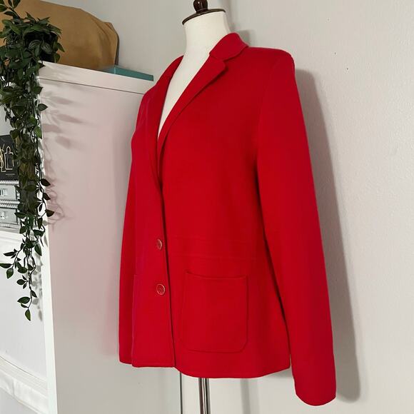 Talbots Women's Red 3 Button Front Blazer Jacket 100% Merino Wool Coat Sz Large - Picture 5 of 10